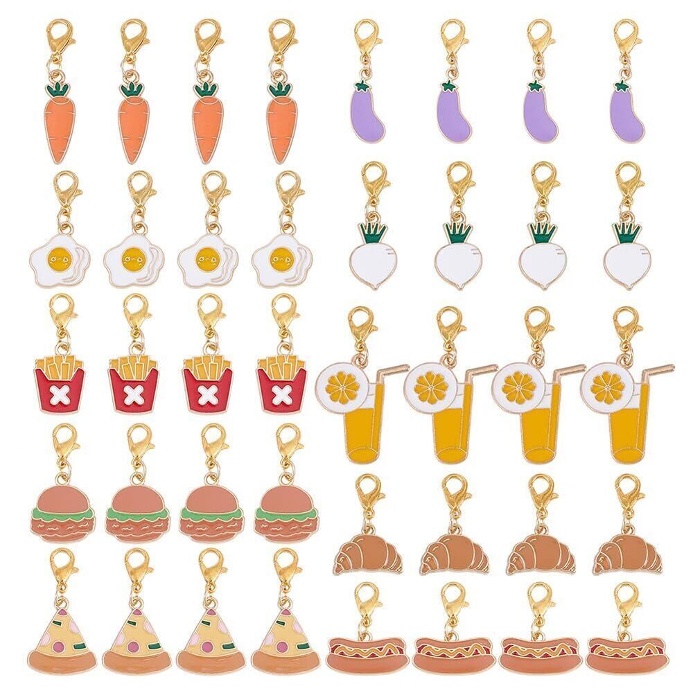 5896 40Pcs 10 Styles Clip on Fast Food Charm 25-38mm Hamburger Fries Dangle